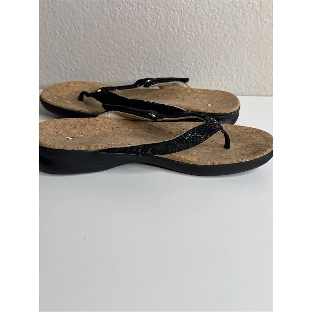 Revere Napoli Sandals Flip Flops Black Lizard Embossed Leather Shoes 37 6